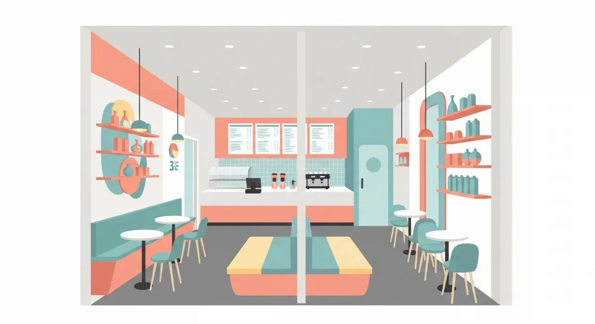 Nội thất quán trà sữa nhà ống nhỏ gọn, bố trí hợp lý cho không gian hẹp