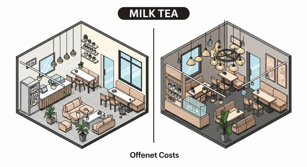 Không gian quán cà phê với hệ thống ánh sáng được thiết kế kém hiệu quả, gây khó chịu