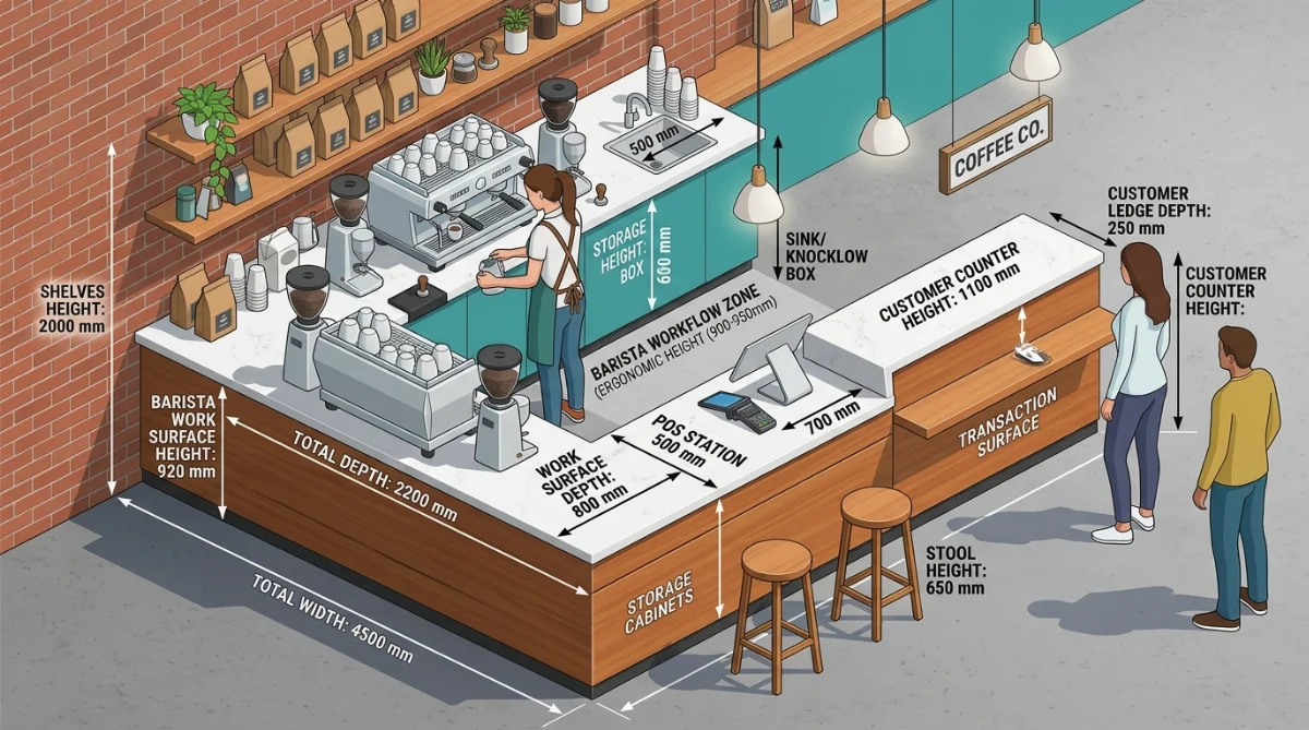 kích thước quầy bar quán cà phê - hình minh họa 2