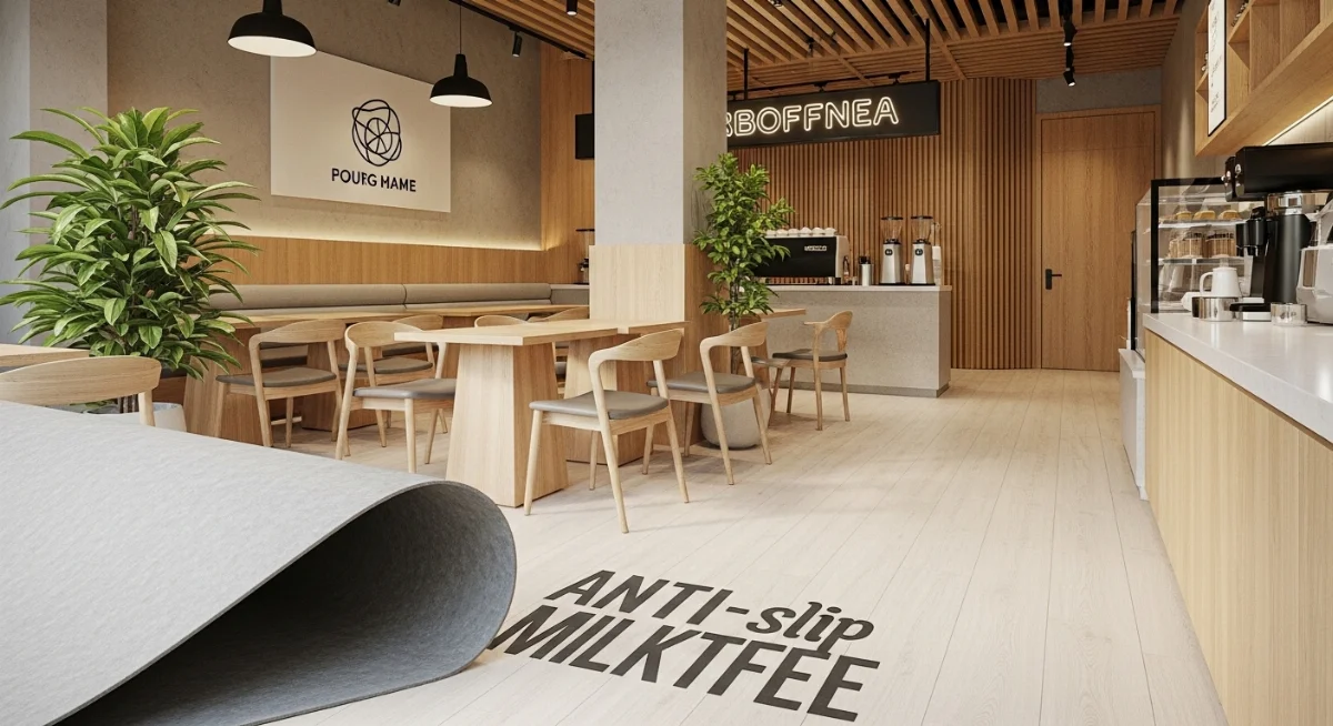 Sàn vinyl chống trơn vân gỗ hiện đại cho quán trà sữa tại TP.HCM