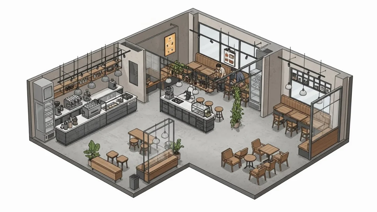 Không gian sống phong cách Industrial với ánh sáng ấm áp và đồ nội thất gỗ