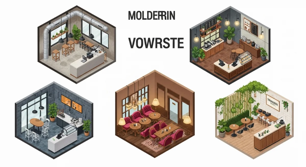 Không gian quán cà phê Vintage ấm cúng với nội thất gỗ và đèn lồng