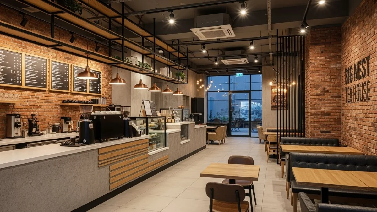 Không gian quán Big Nest Tea House phong cách công nghiệp
