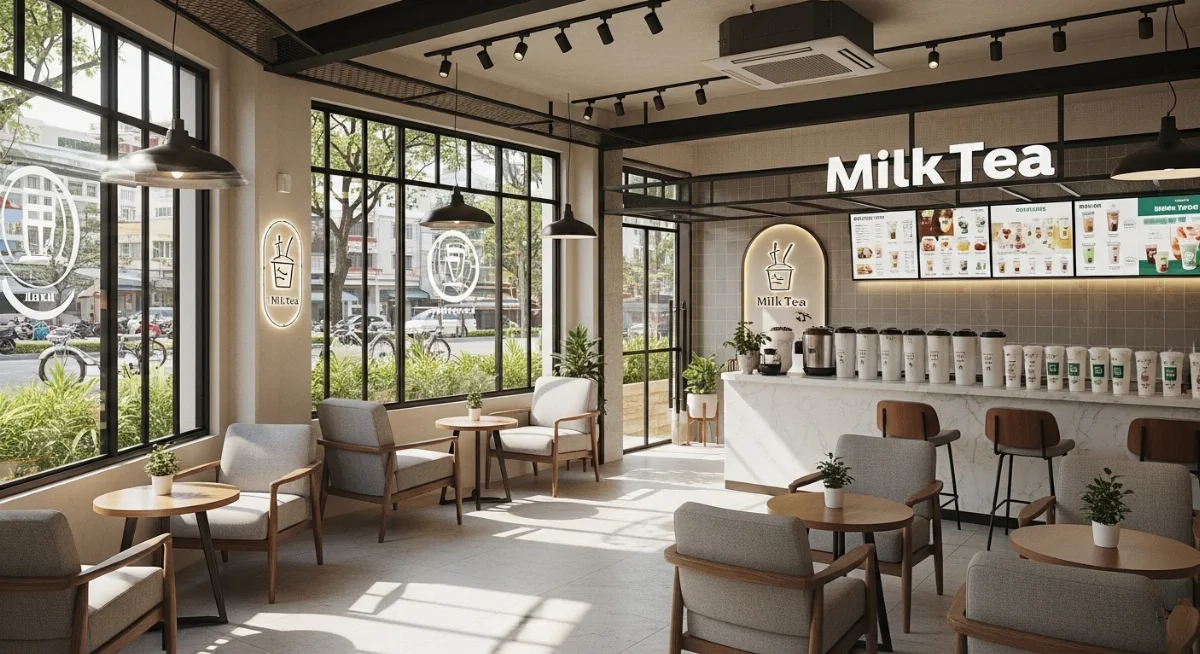 Mô hình bãi đậu xe quán trà sữa TP.HCM thu hút khách