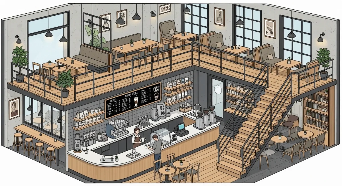 Không gian tầng 2 của quán trà sữa Sora Garden, tối ưu chỗ ngồi cho 60 khách