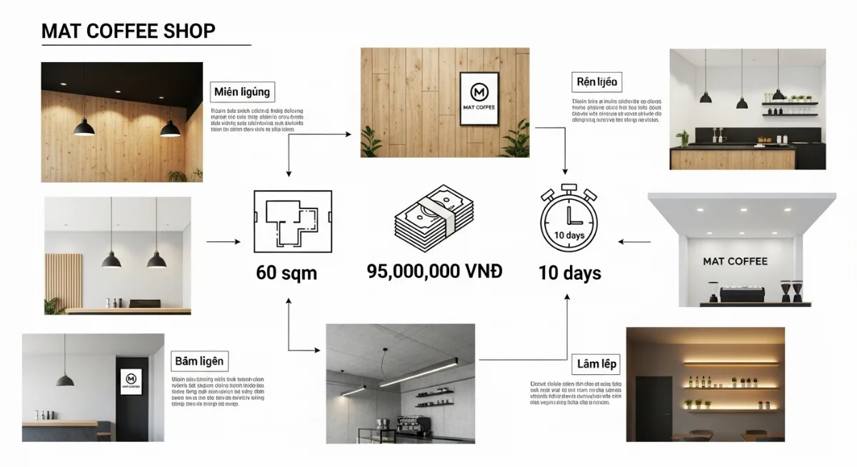 Không gian phục vụ khách hàng sáng tạo tại quán trà sữa MAT Coffee