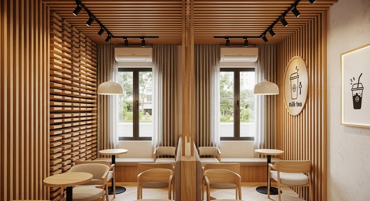 Không gian quán trà sữa yên tĩnh, ấm cúng với giải pháp cách âm
