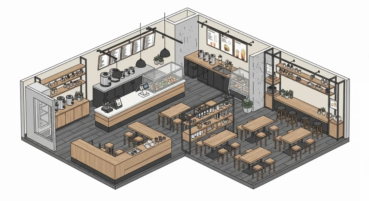 Nội thất quán trà sữa gỗ công nghiệp chống ẩm được thi công bởi đơn vị chuyên nghiệp