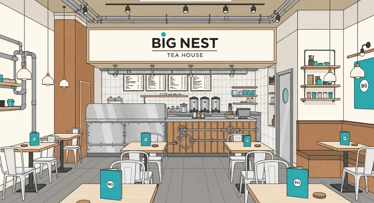 Nội thất quán trà sữa industrial với vật liệu bền đẹp