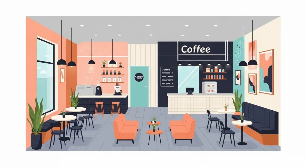 Thiết kế nội thất quán cà phê với tông màu hiện đại và trẻ trung