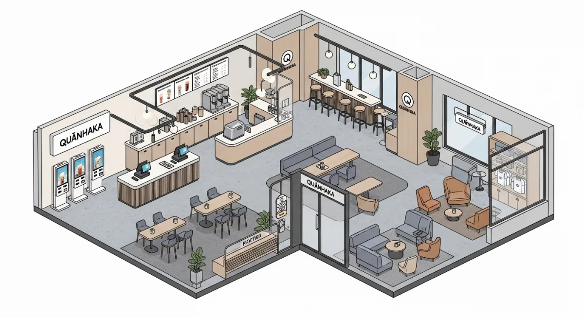 Khách hàng trẻ tuổi đang check-in tại quán trà sữa có không gian đẹp