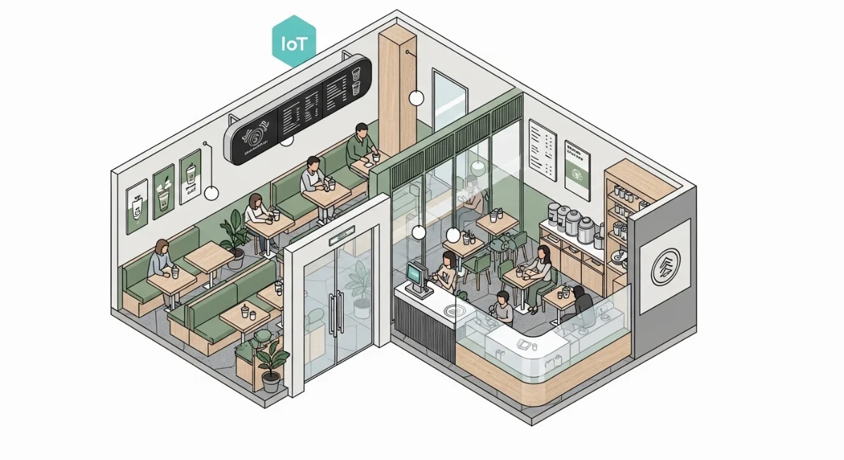 C&ocirc;ng nghệ cảm biến IoT hiện đại đếm kh&aacute;ch ch&iacute;nh x&aacute;c từng người ra v&agrave;o qu&aacute;n tr&agrave; sữa