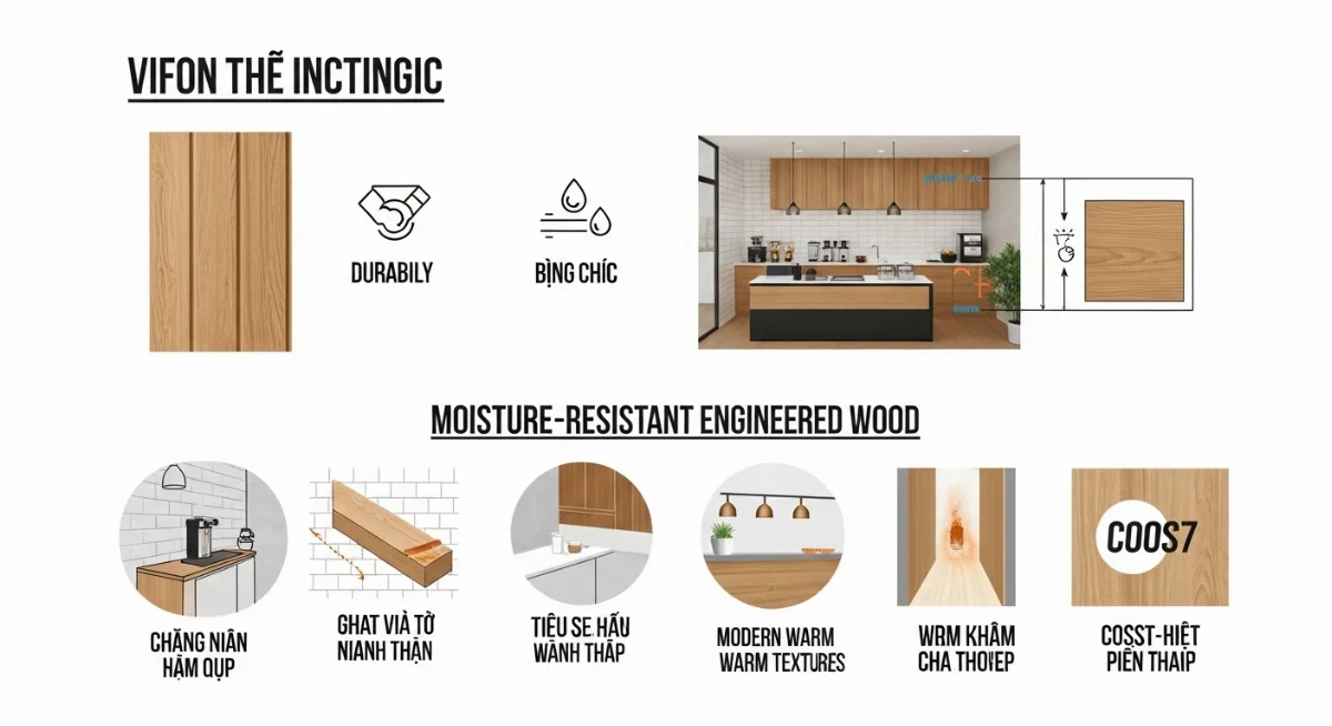 Không gian quán trà sữa ấm cúng với nội thất gỗ công nghiệp chống ẩm vân gỗ tự nhiên