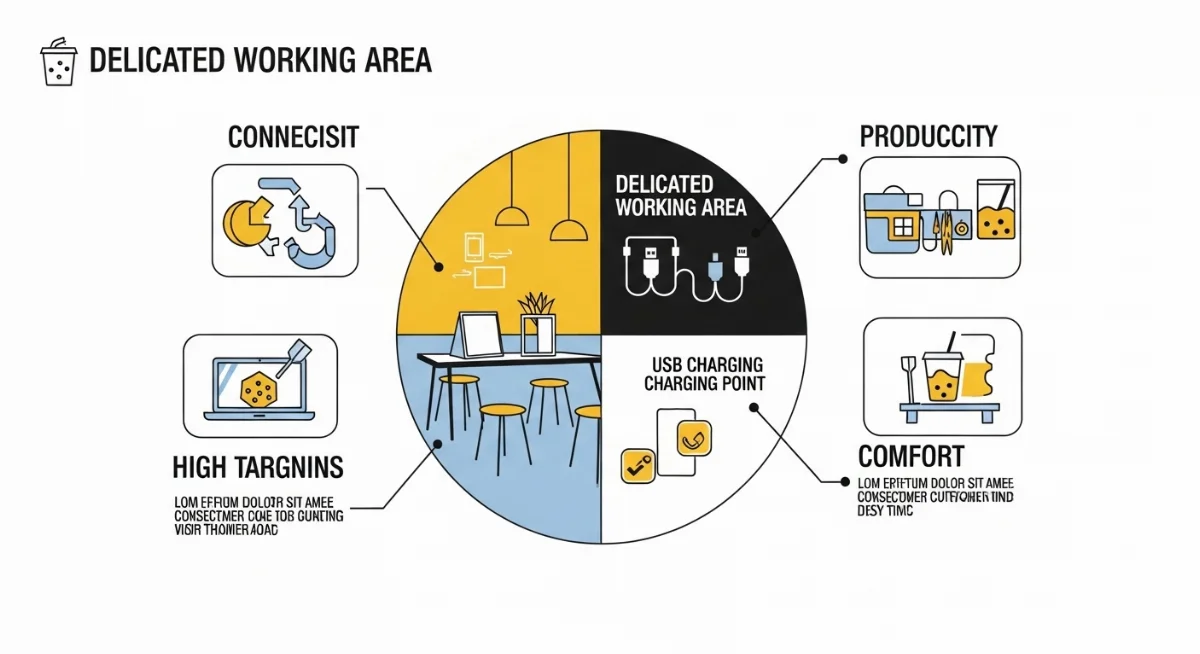 Khách hàng tận hưởng không gian làm việc thoải mái, hiệu quả tại quán trà sữa có bàn cao và ổ cắm