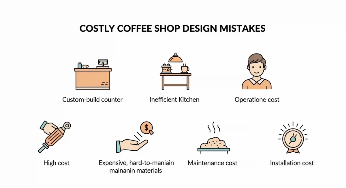 Thiết kế khu vực pha chế quán cà phê thiếu khoa học gây khó khăn cho nhân viên và hoạt động