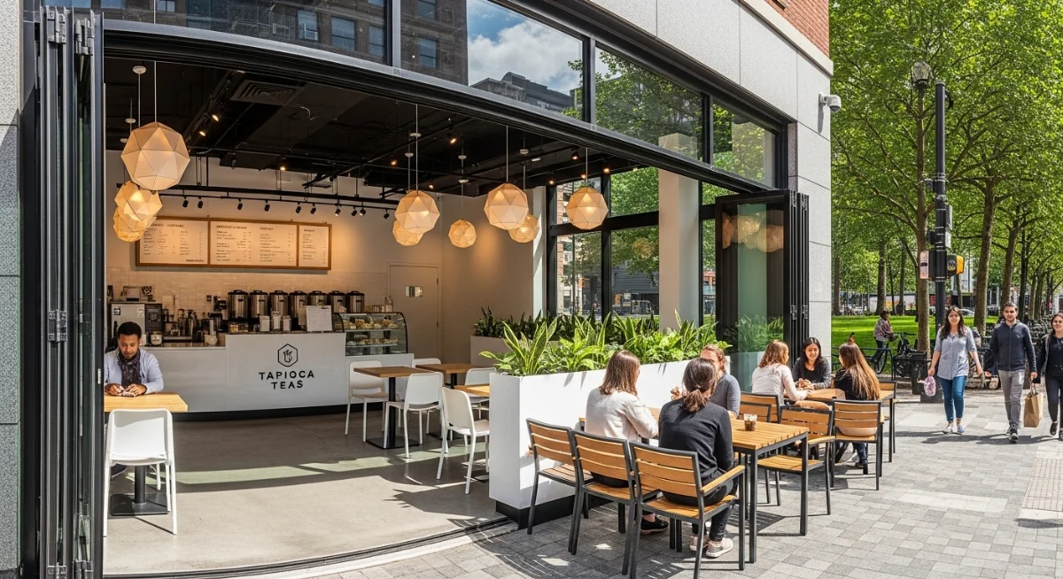 Thiết kế quán trà sữa vỉa hè nhỏ gọn thu hút khách hàng