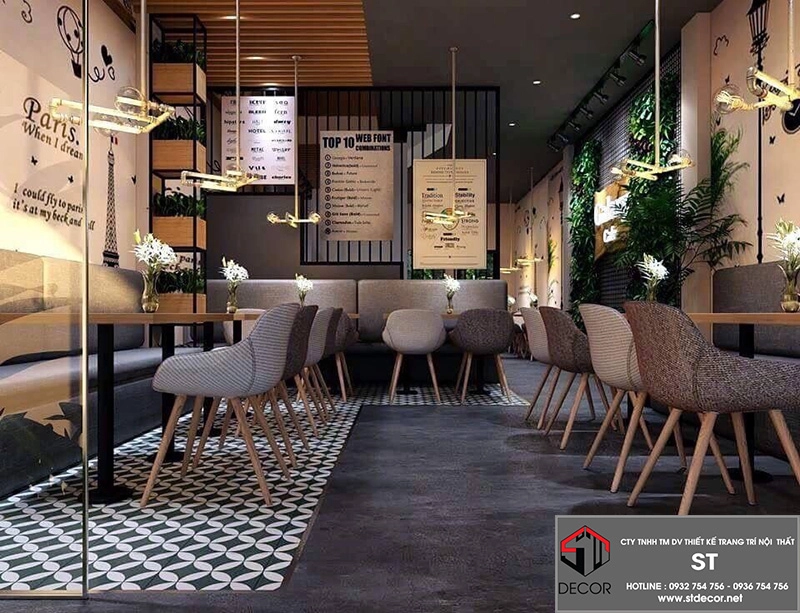 Thi công quán trà sữa trọn gói STDecor — quầy pha chế và không gian hoàn thiện