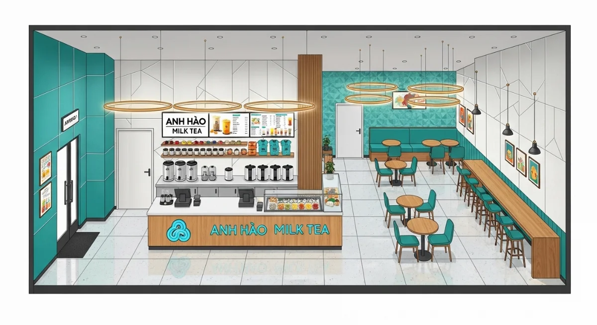 Các dấu hiệu ẩm mốc, hư hại trên tường quán trà sữa Anh Hào trước đây