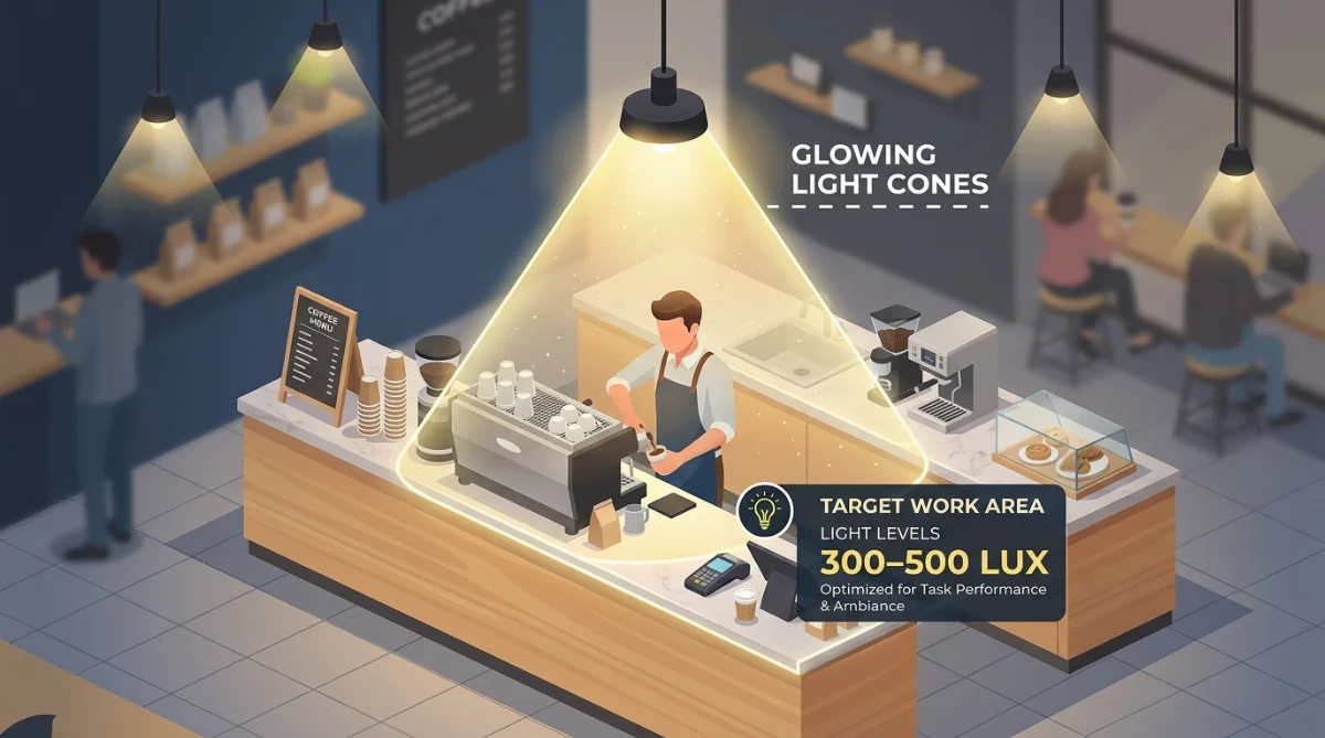 lux chiếu sáng quầy pha chế quán cà phê - hình minh họa 2