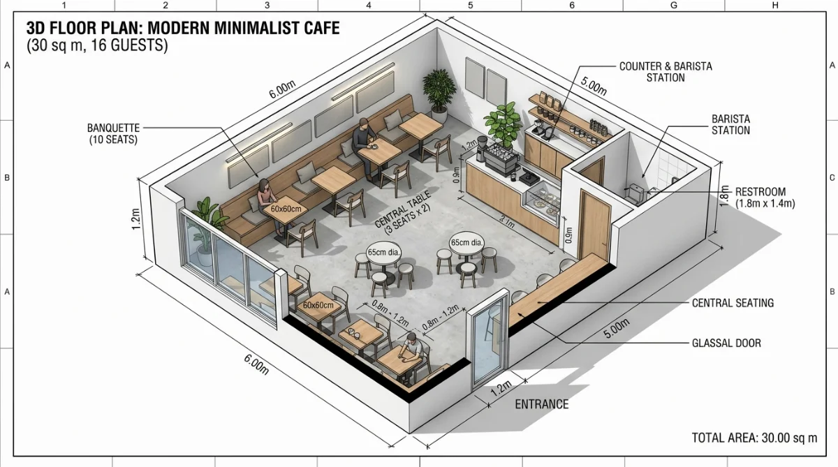 bố trí chỗ ngồi quán cà phê nhỏ - hình minh họa 2