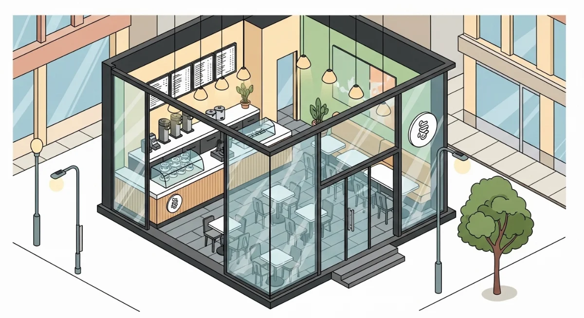 Mẫu cửa kính cường lực đẹp và hiện đại cho quán trà sữa mặt tiền