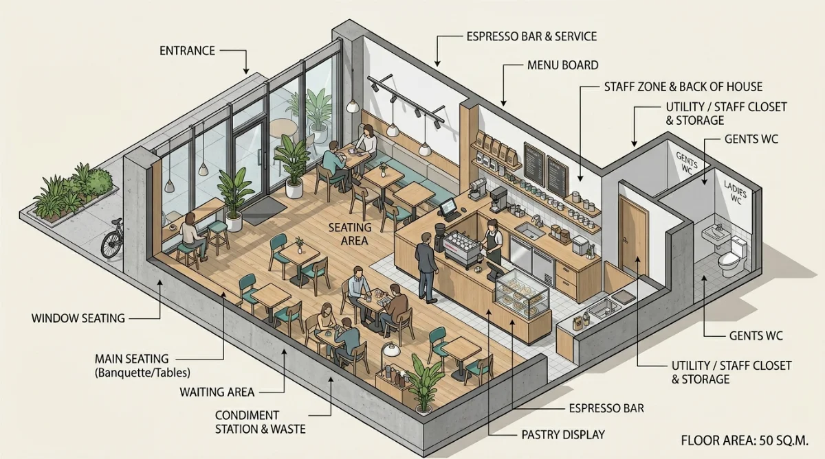 dự toán setup quán cà phê 50m2 - hình minh họa 2