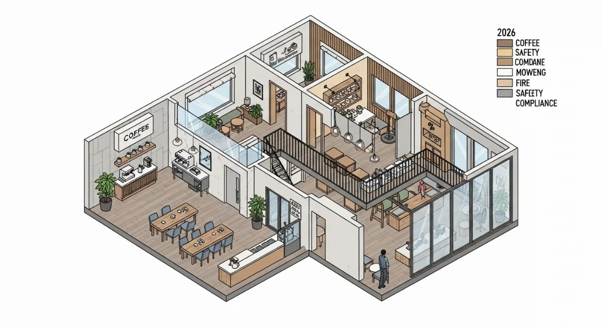 Kỹ sư đang kiểm tra hệ thống PCCC của quán cà phê chuẩn bị nghiệm thu