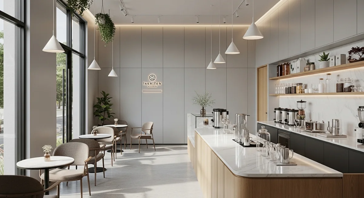 Không gian quán trà sữa sạch đẹp cần vật liệu chống ẩm hiệu quả