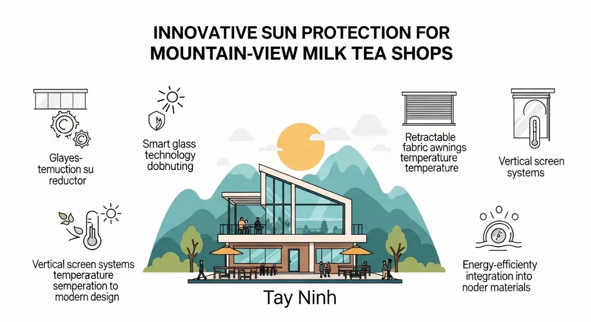 Hệ thống làm mát hiện đại kết hợp cây xanh cho quán trà sữa view núi Tây Ninh