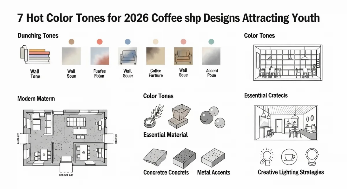 Thiết kế quán cà phê tối giản với tông màu xám be và cây xanh tươi mát