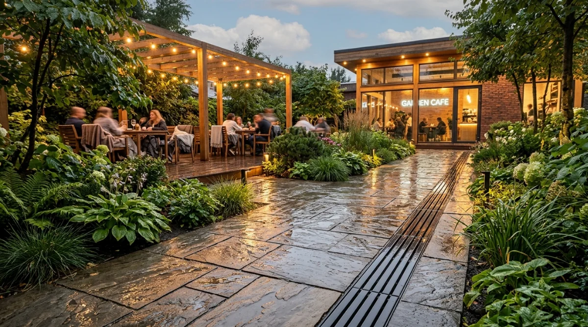 thoát nước chống trơn quán cafe sân vườn - hình minh họa 1