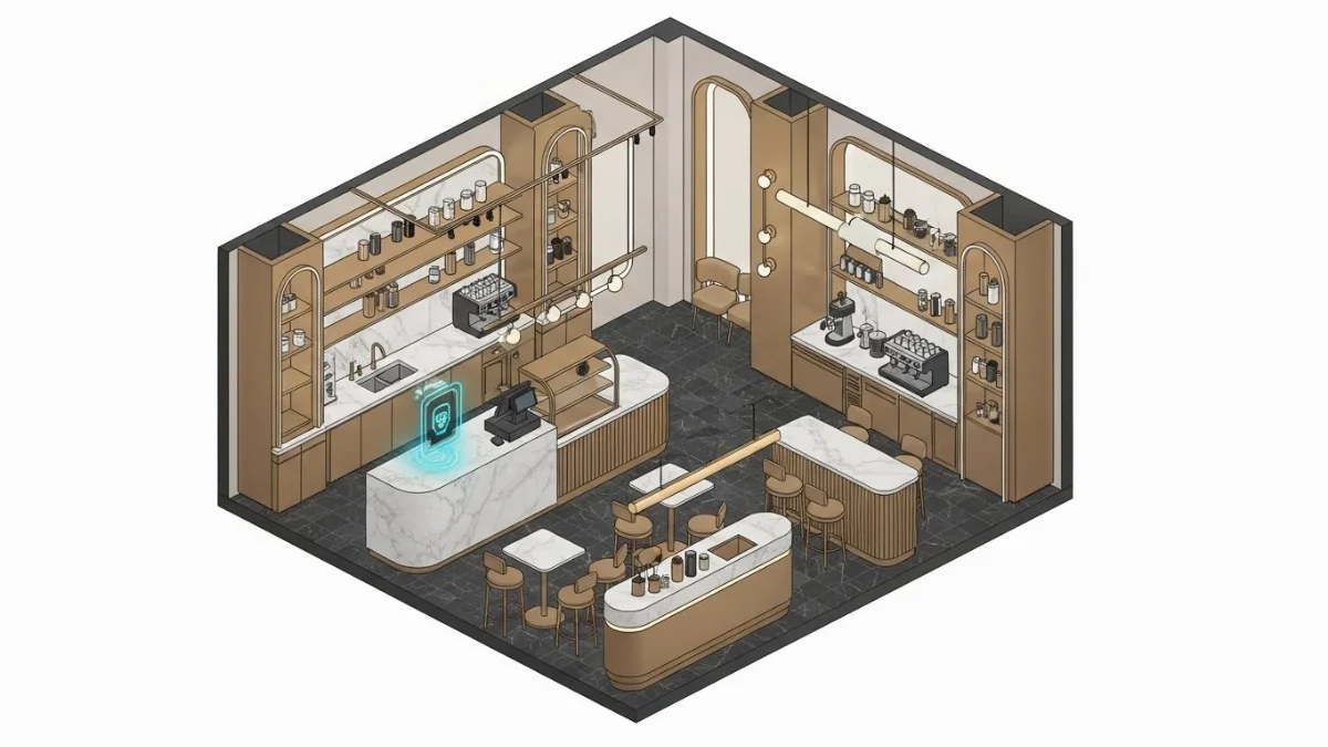 Công nghệ AI và IoT tích hợp trong không gian quán trà sữa hiện đại