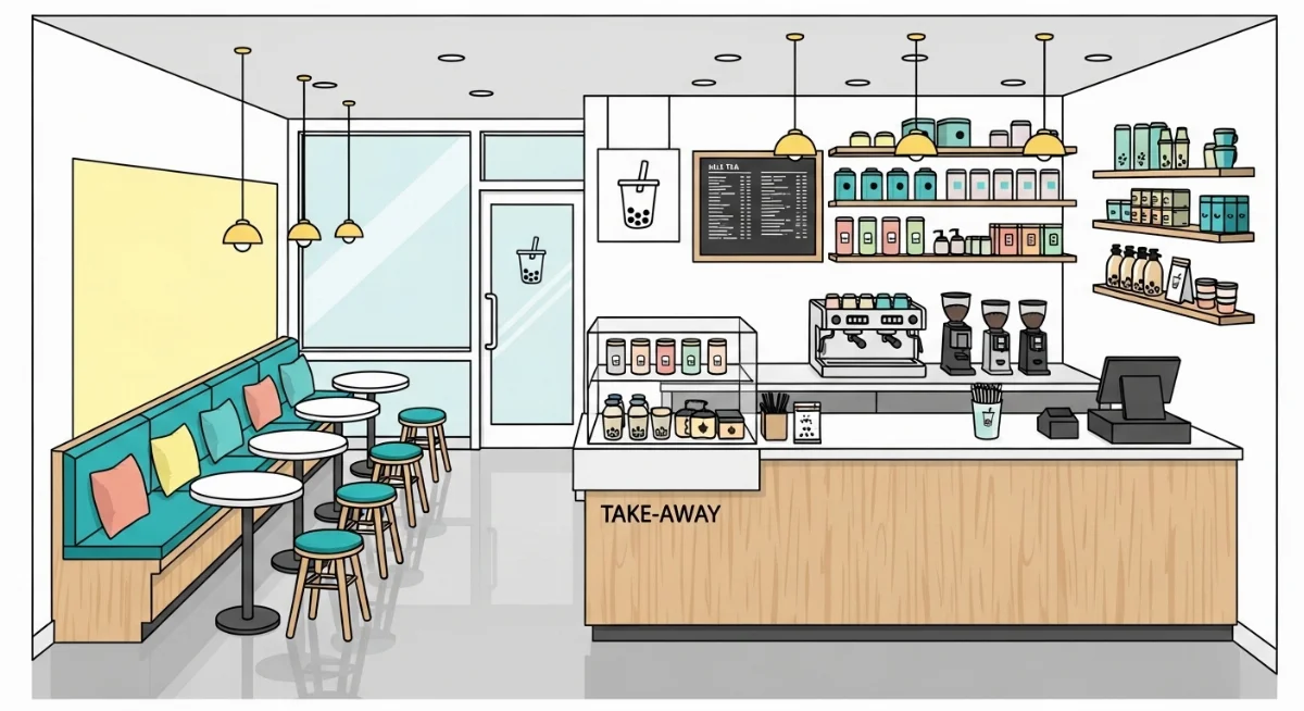 Bố trí 10 ghế cho quán trà sữa diện tích 25m2 tối ưu không gian