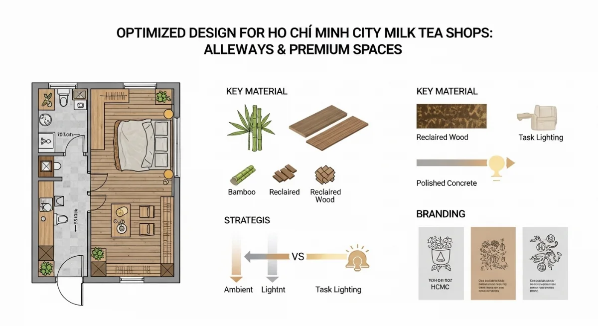 Mẫu thiết kế quán trà sữa hiện đại trong hẻm với không gian ấm cúng và đầy tính nghệ thuật