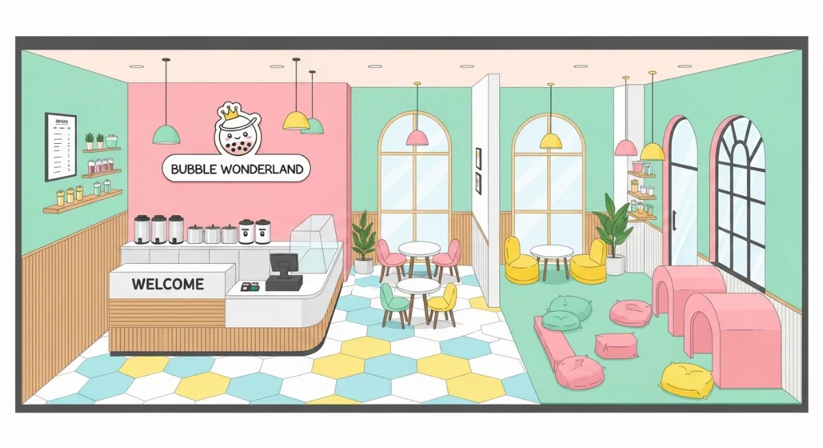 Các em học sinh vui chơi an toàn trên sàn chống trượt tại quán trà sữa Gò Vấp