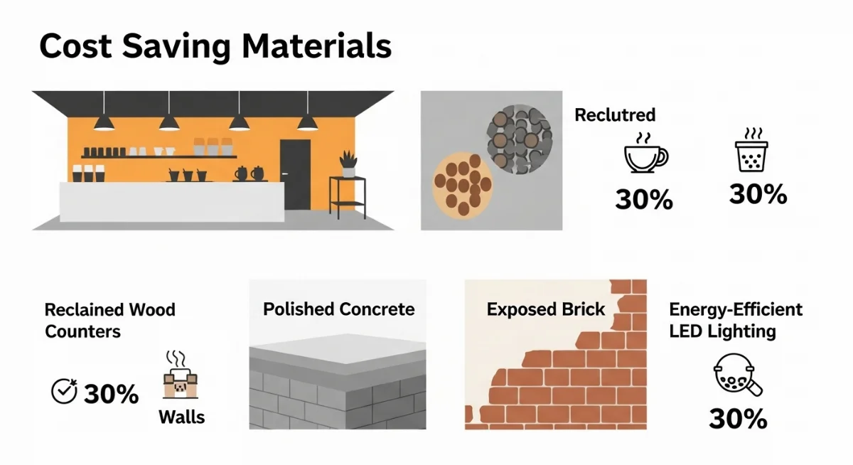 Trang trí quán cà phê tiết kiệm với cây xanh và vật liệu tái chế