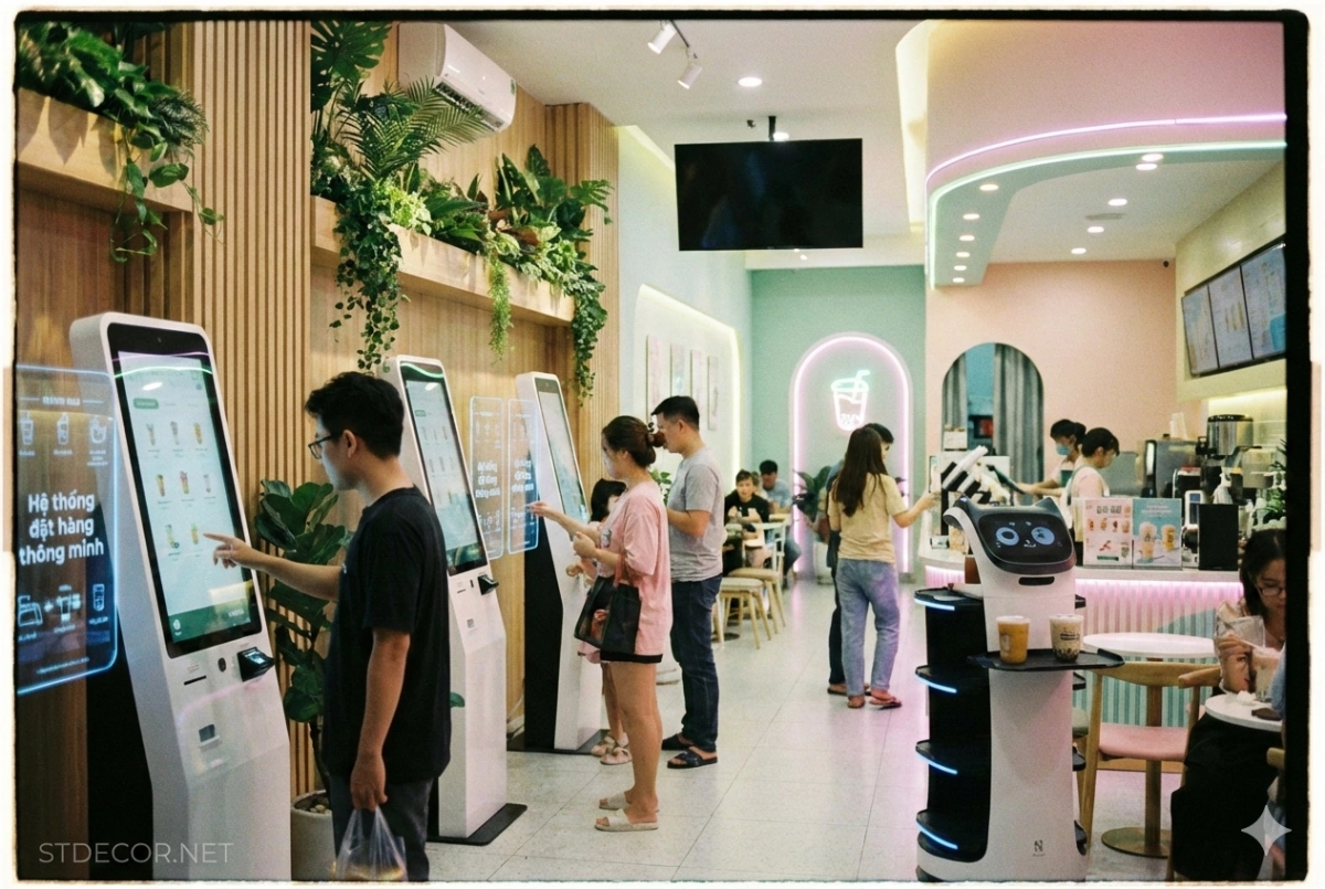 Hệ thống đặt hàng thông minh trong thiết kế quán trà sữa