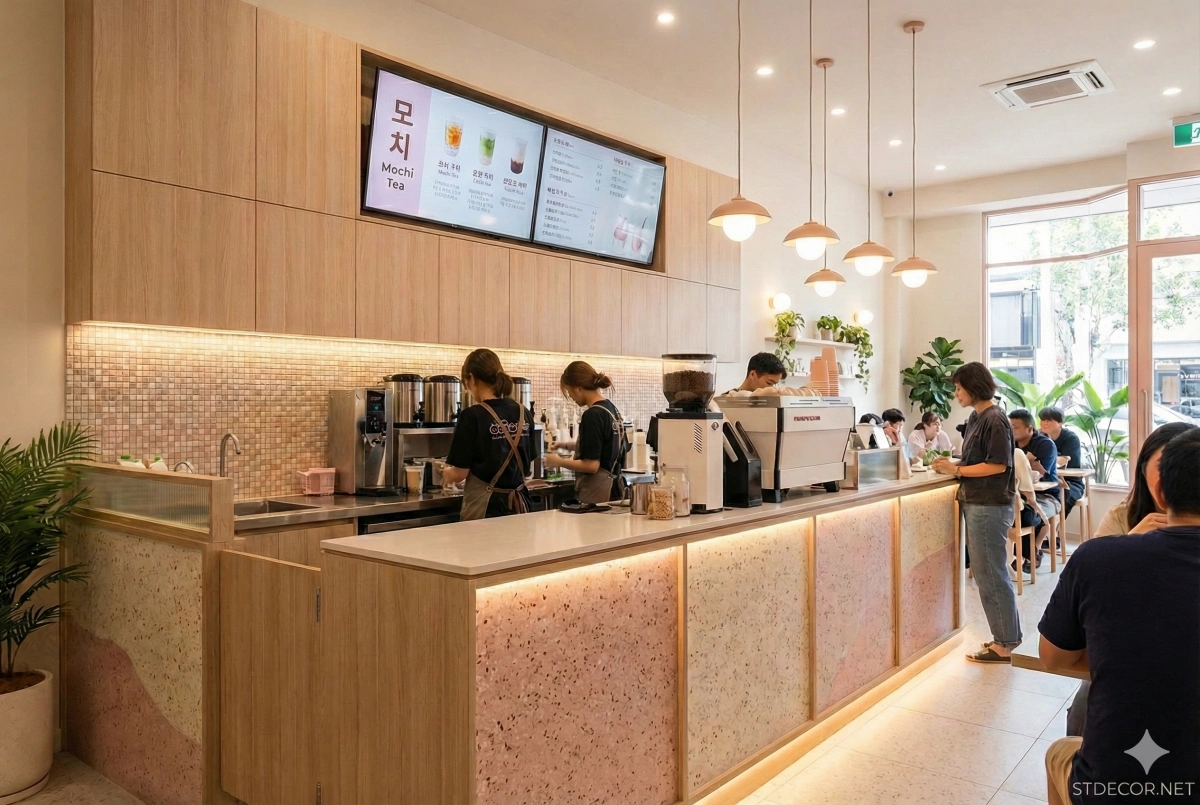 Mẫu quầy bar thiết kế quán trà sữa Hàn Quốc Mini 1.8m