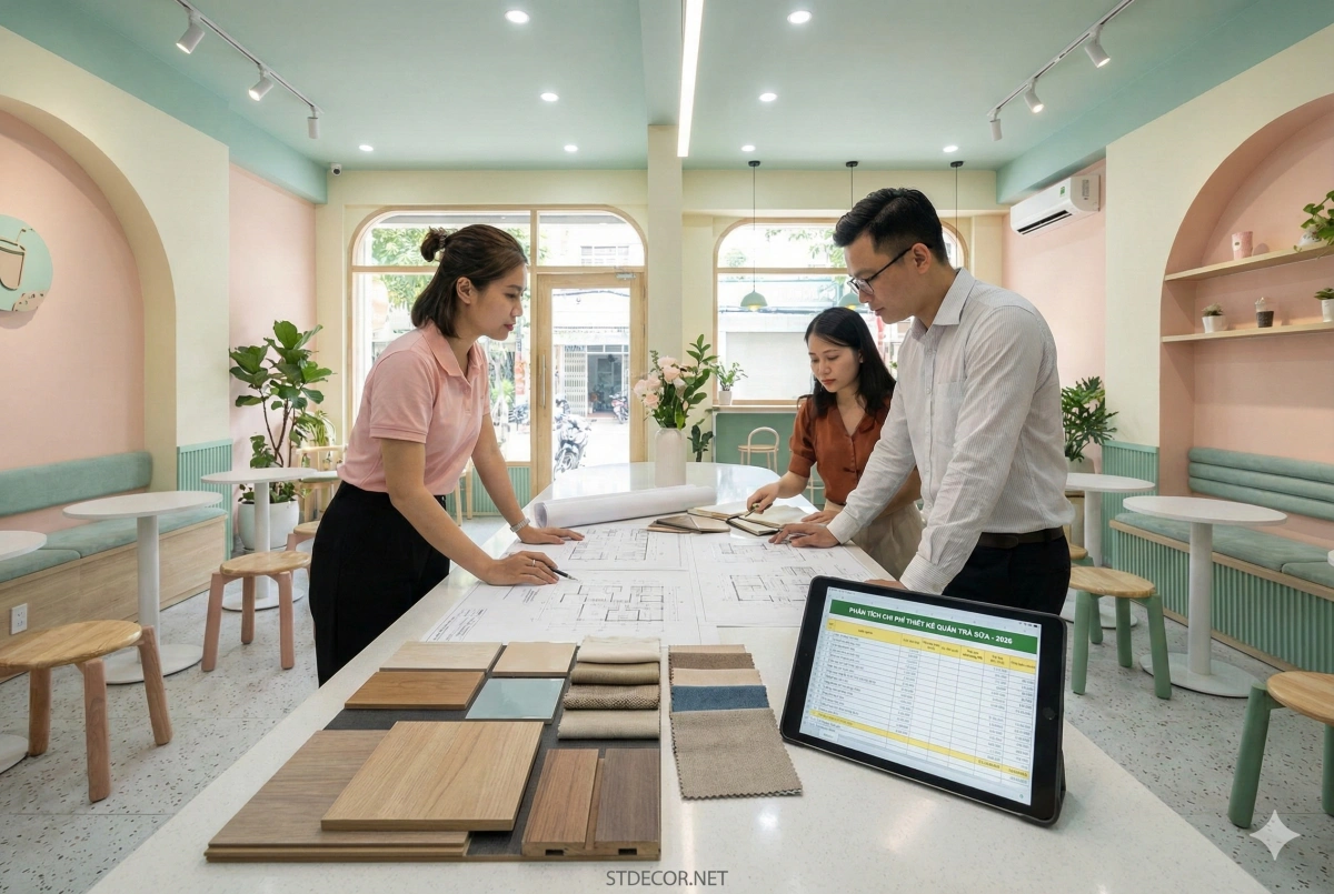 Phân tích chi phí thiết kế quán trà sữa chi tiết