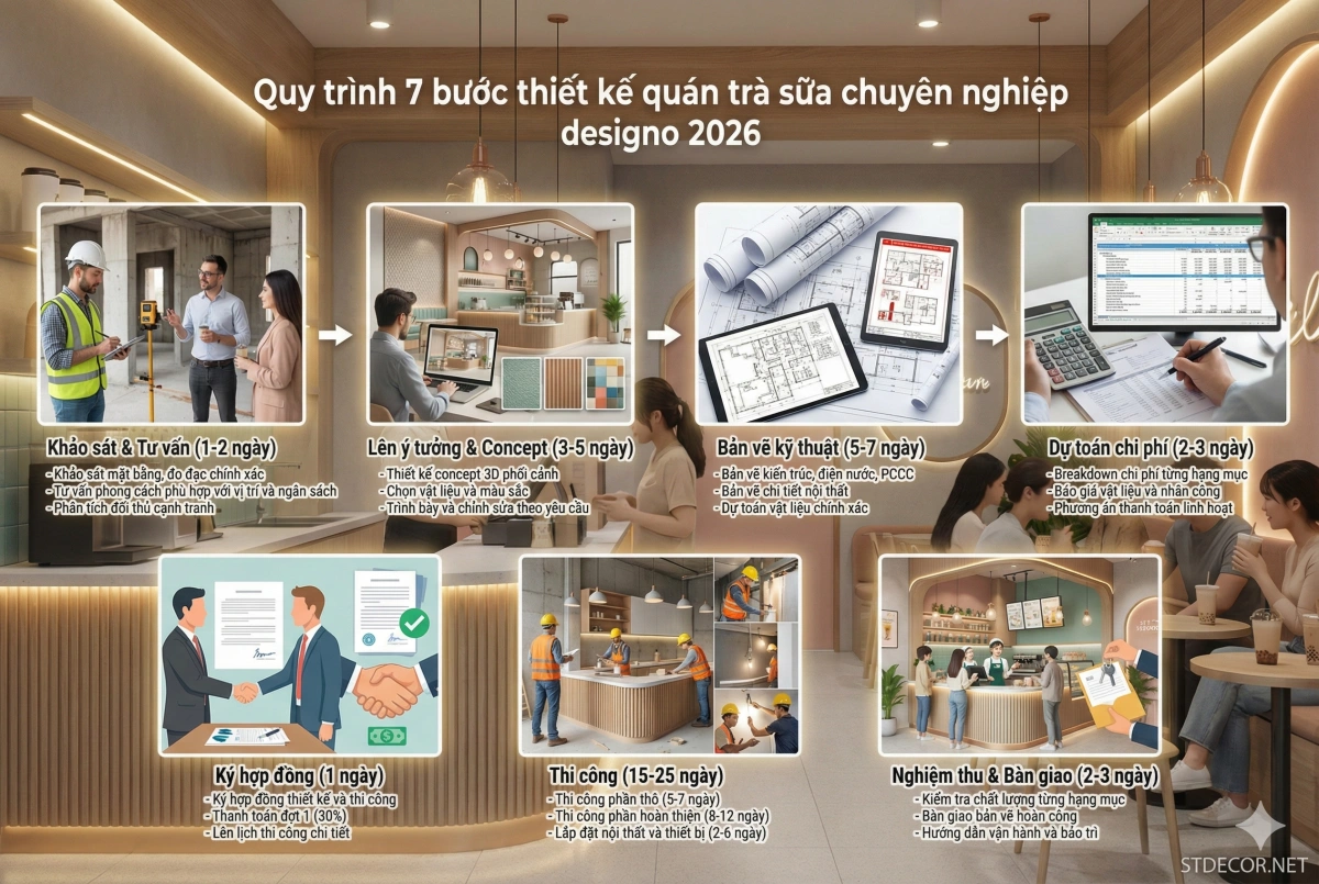 Quy trình 7 bước thiết kế quán trà sữa chuyên nghiệp