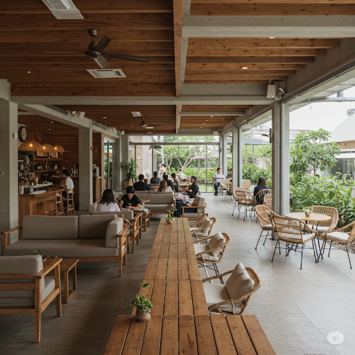 thiết kế quán cà phê không gian mở