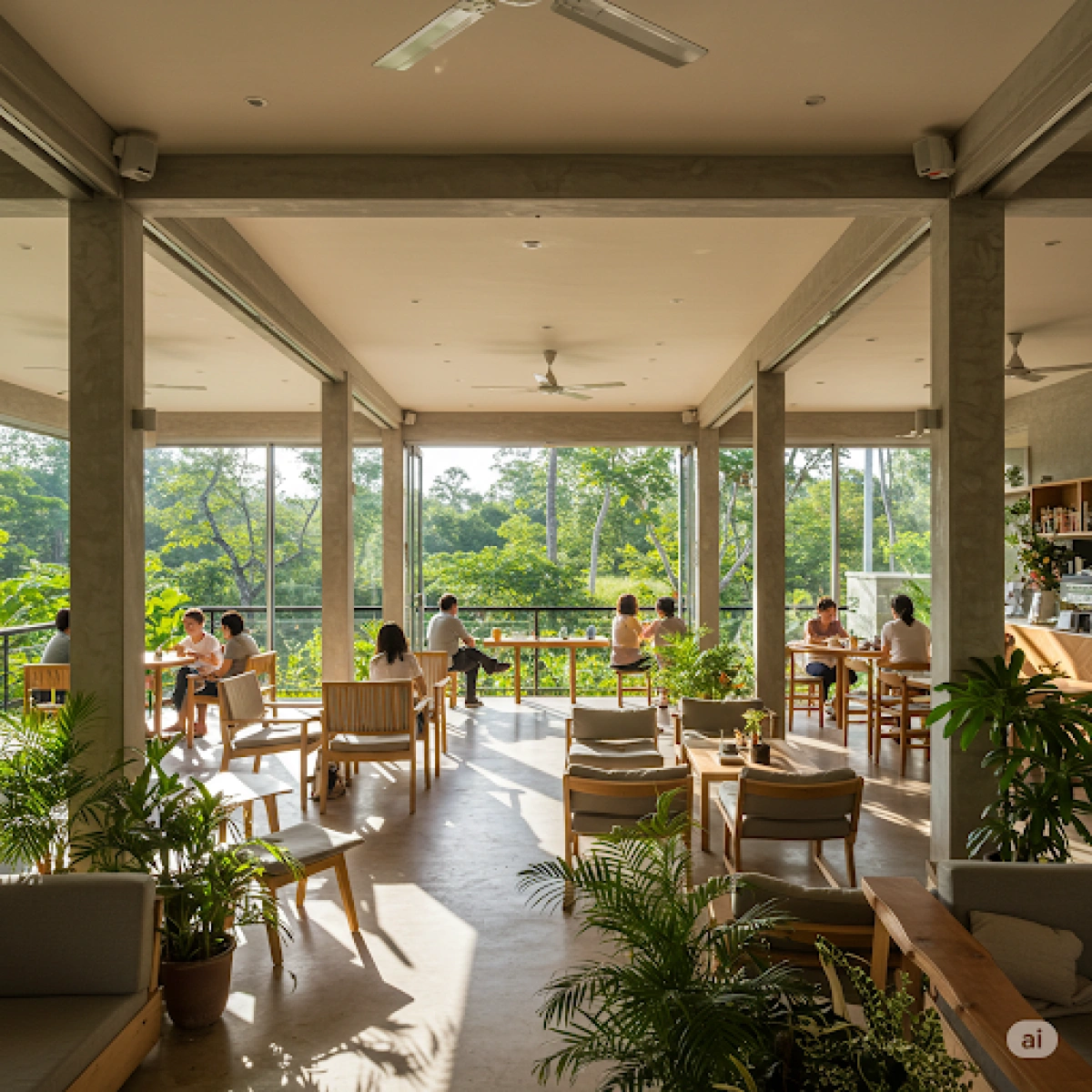thiết kế quán cà phê không gian mở