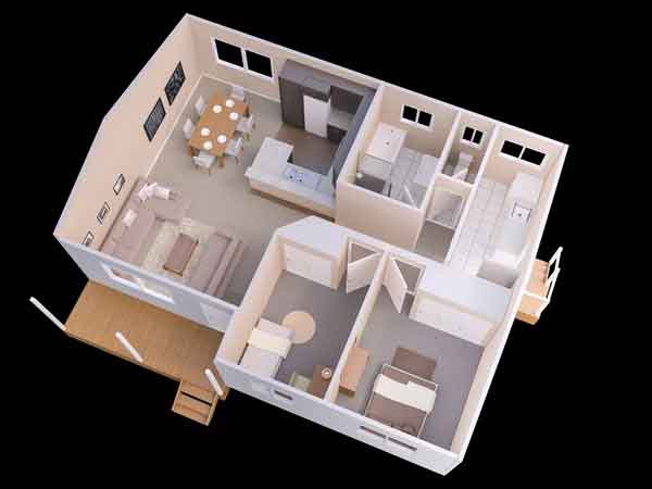Thiết kế căn hộ chung cư 60m2 2 phòng ngủ